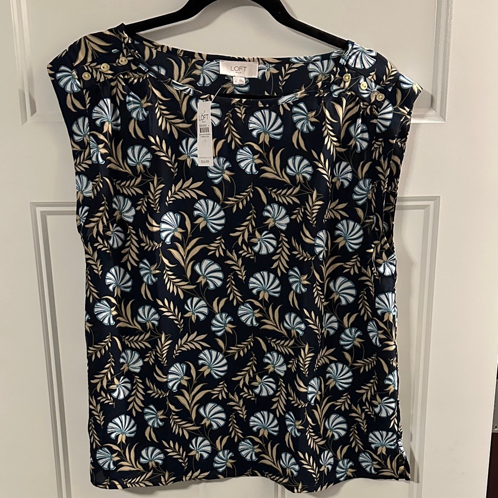 LOFT Floral Navy and Gold Blouse